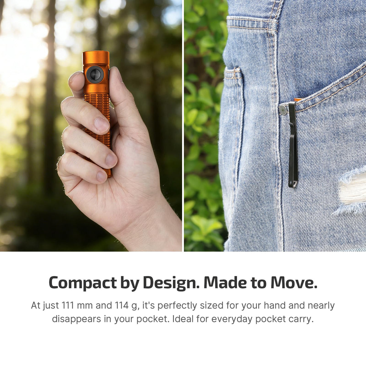 OLIGHT Baton4 Pro orange stainless steel clip for hats or belts