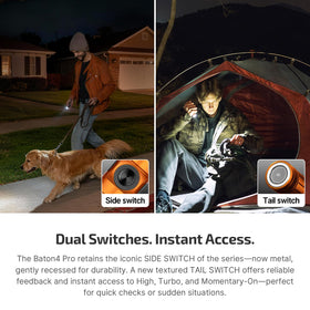 OLIGHT Baton4 Pro orange USB-C port behind tailcap for versatile charging