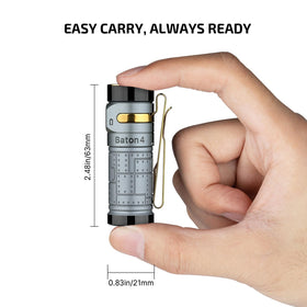 OLIGHT Baton4 compact size fits easily in pockets for everyday carry.