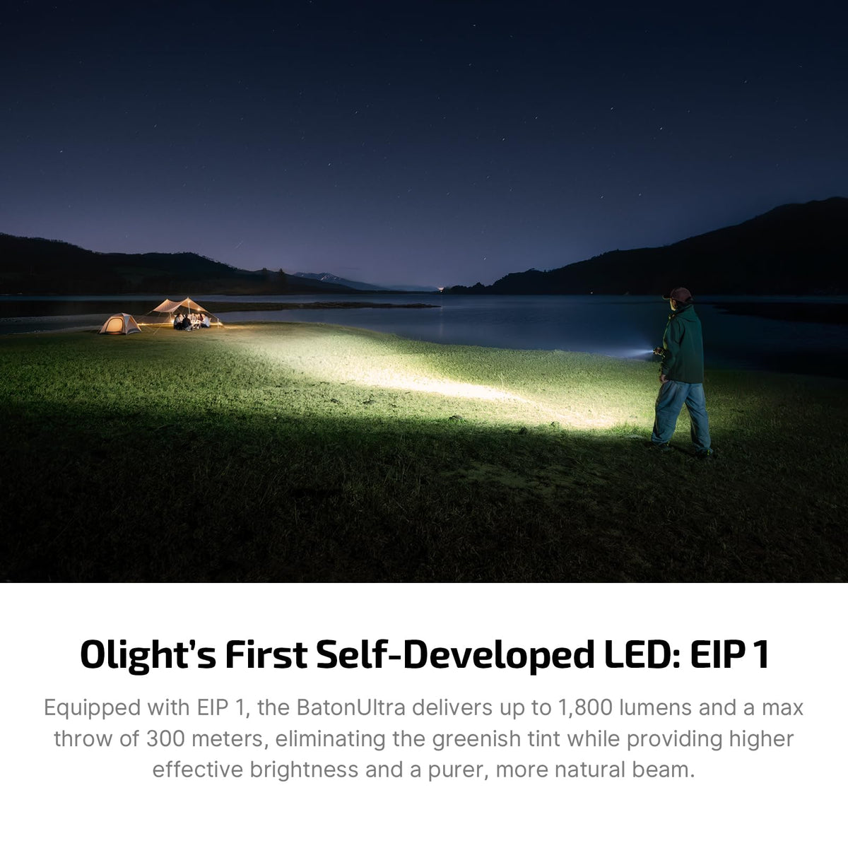 OLIGHT BatonUltra 300m beam distance image demonstrating long-range visibility