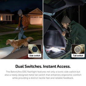 OLIGHT BatonUltra dual indicators help monitor brightness and battery at a glance