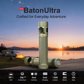 OLIGHT BatonUltra durable aluminum construction showcases rugged build for outdoor use