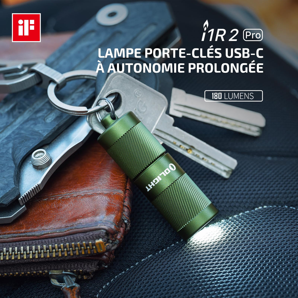 Close-up LED emitter and TIR optic detail on OLIGHT I1R 2 Pro EOS