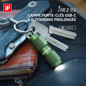 Close-up LED emitter and TIR optic detail on OLIGHT I1R 2 Pro EOS