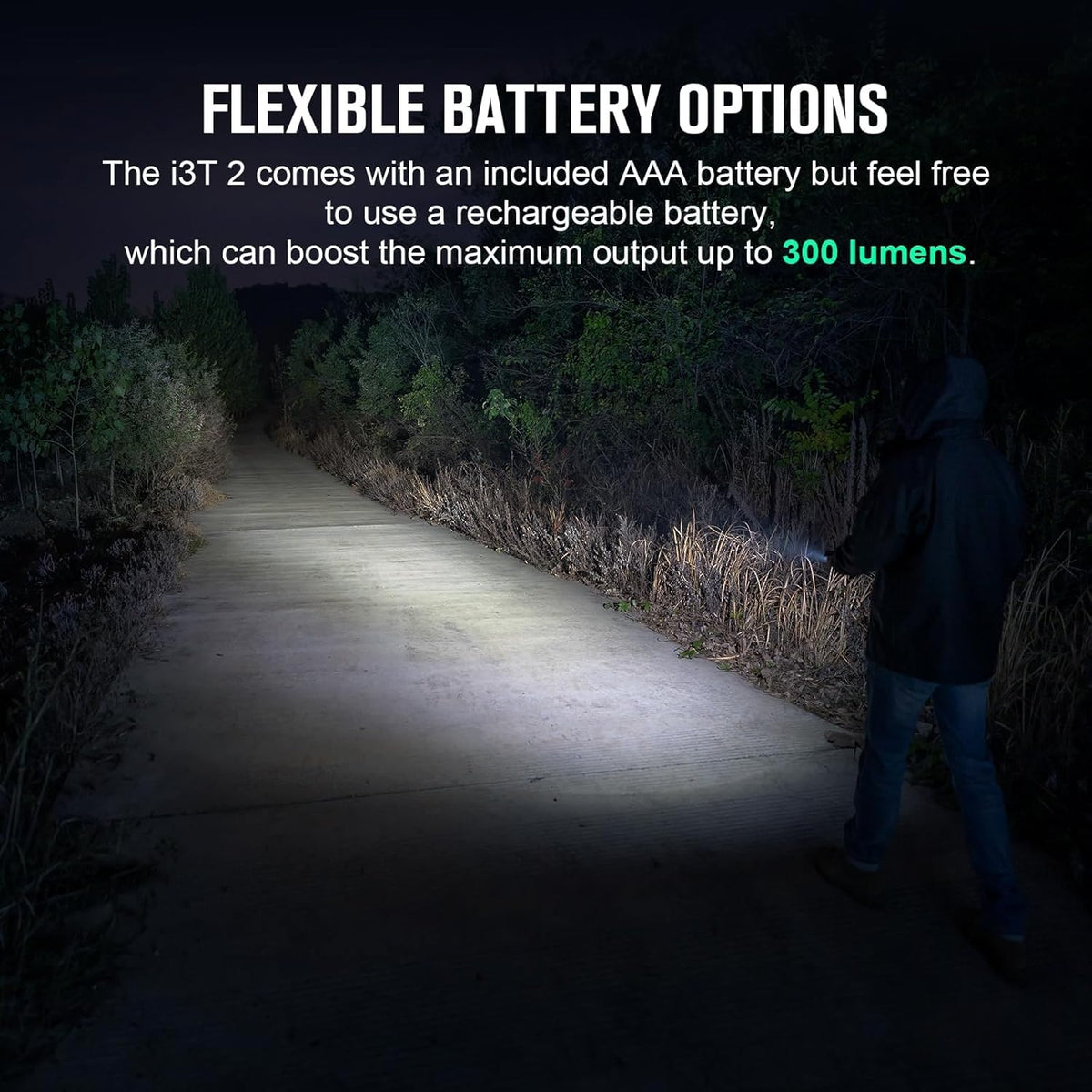 OLIGHT I3T 2 EOS beam distance of 62 meters showcased.