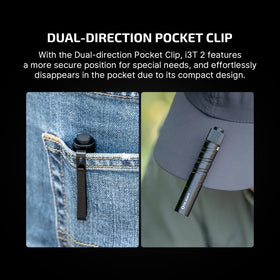 OLIGHT I3T 2 EOS two-way pocket clip detail.
