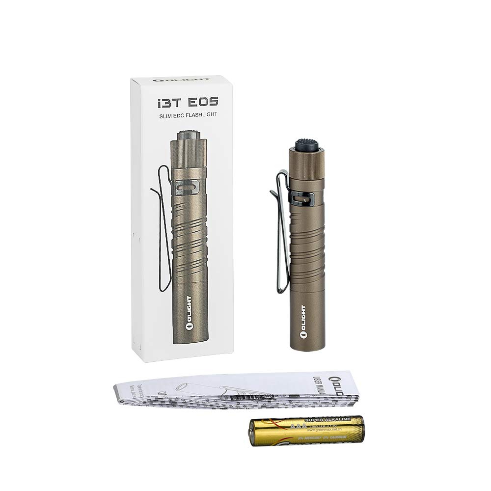 OLIGHT I3T EOS Desert Tan is ultra-light at 1.4 oz for everyday carry