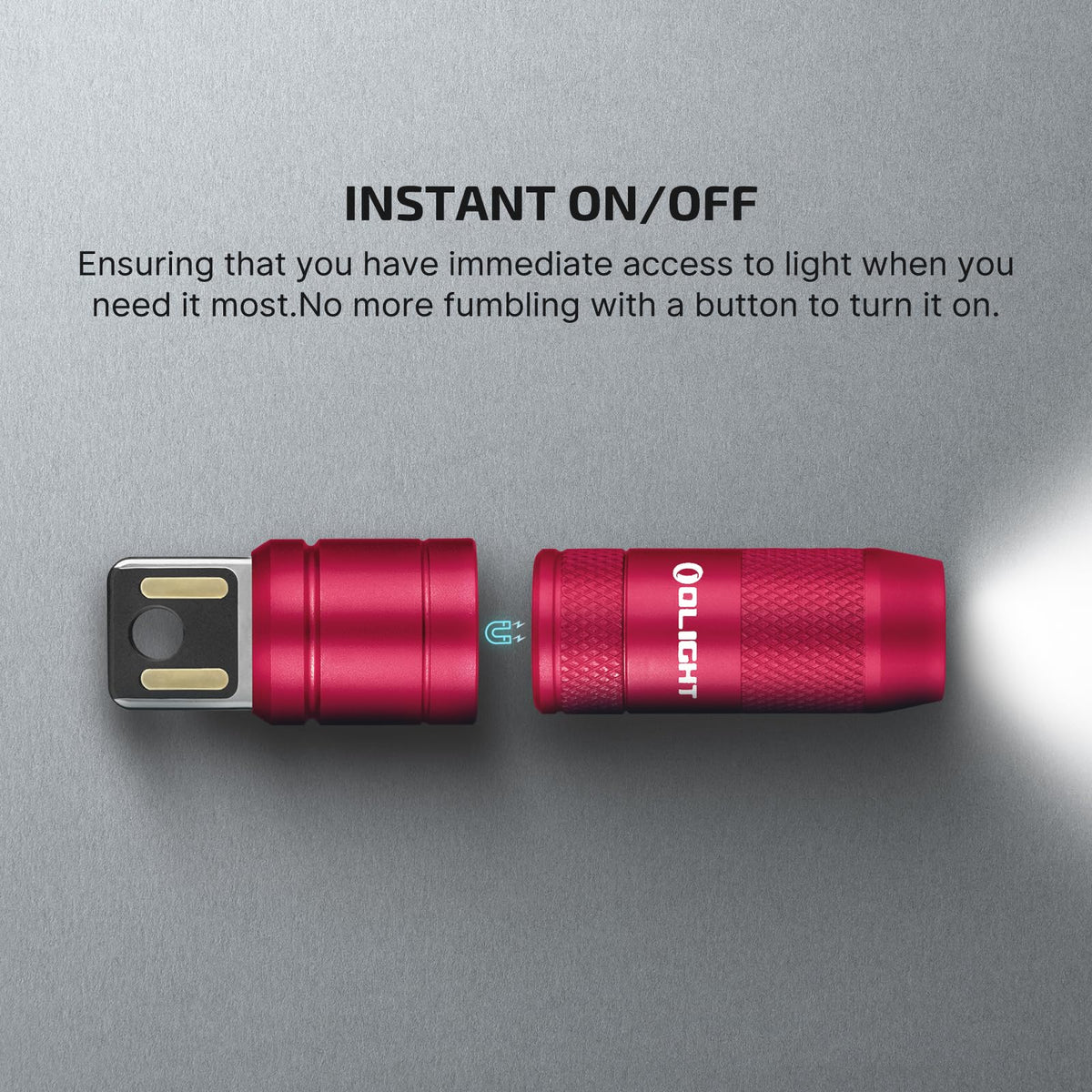 OLIGHT IMINI 2 magnetic-base hands-free use on metal surfaces.