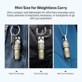 OLIGHT iUltra flip-hook design allows charging while attached to a keychain