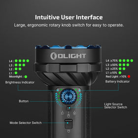 OLIGHT Marauder Mini 2 7500 mAh battery for extended use.