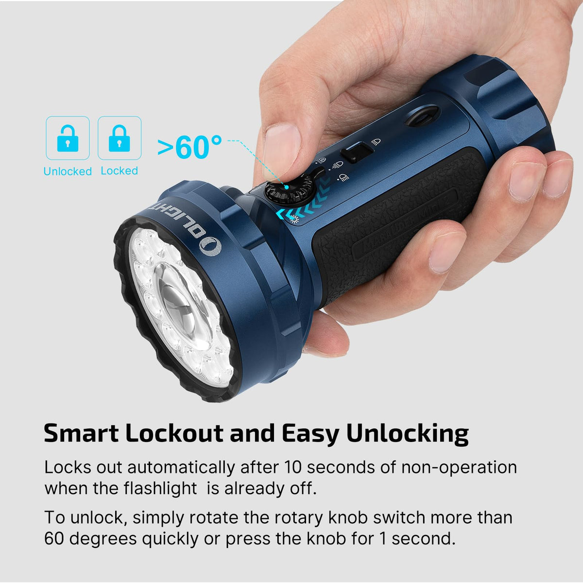 OLIGHT Marauder Mini 2 triple-control hub for easy mode switching.