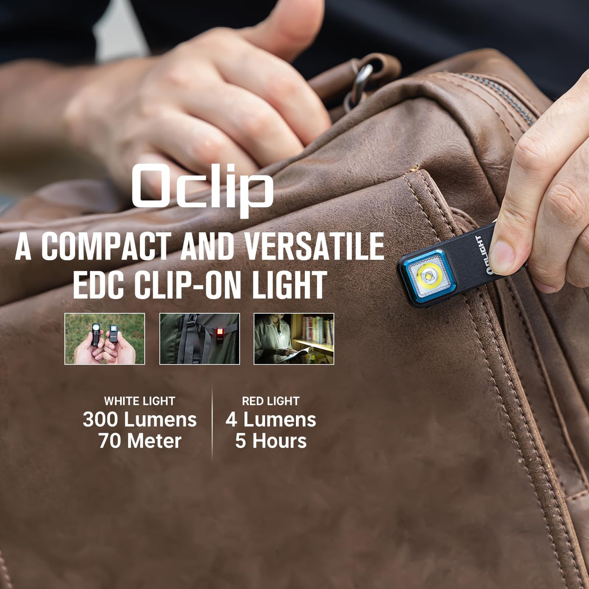 OLIGHT Oclip on-keychain clip demonstrates easy access during daily tasks.