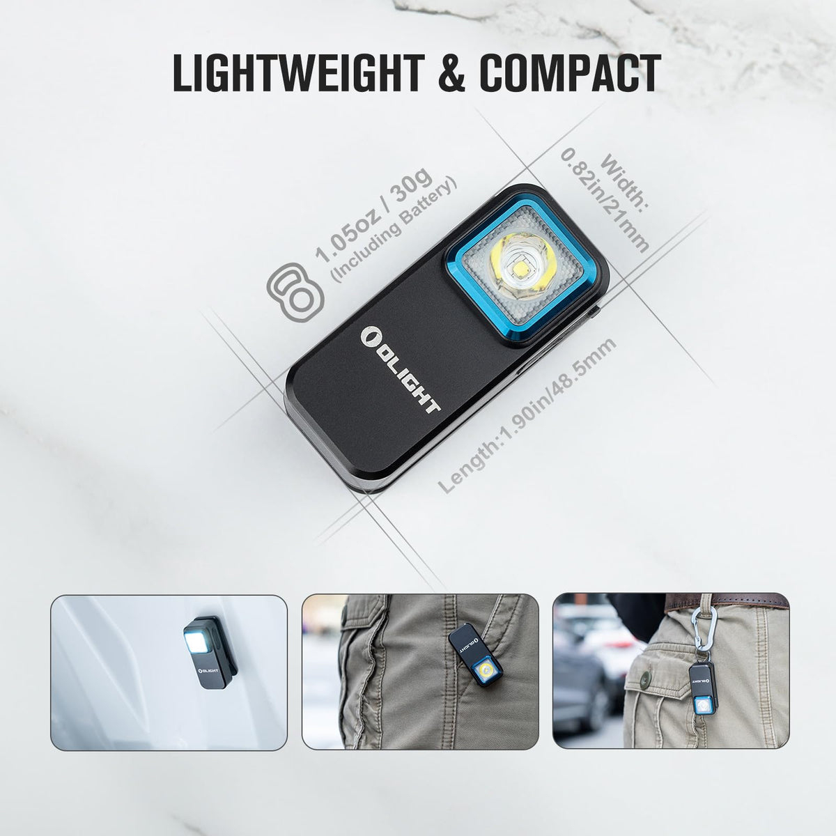 OLIGHT Oclip magnetic attachment enables hands-free use on metal surfaces.