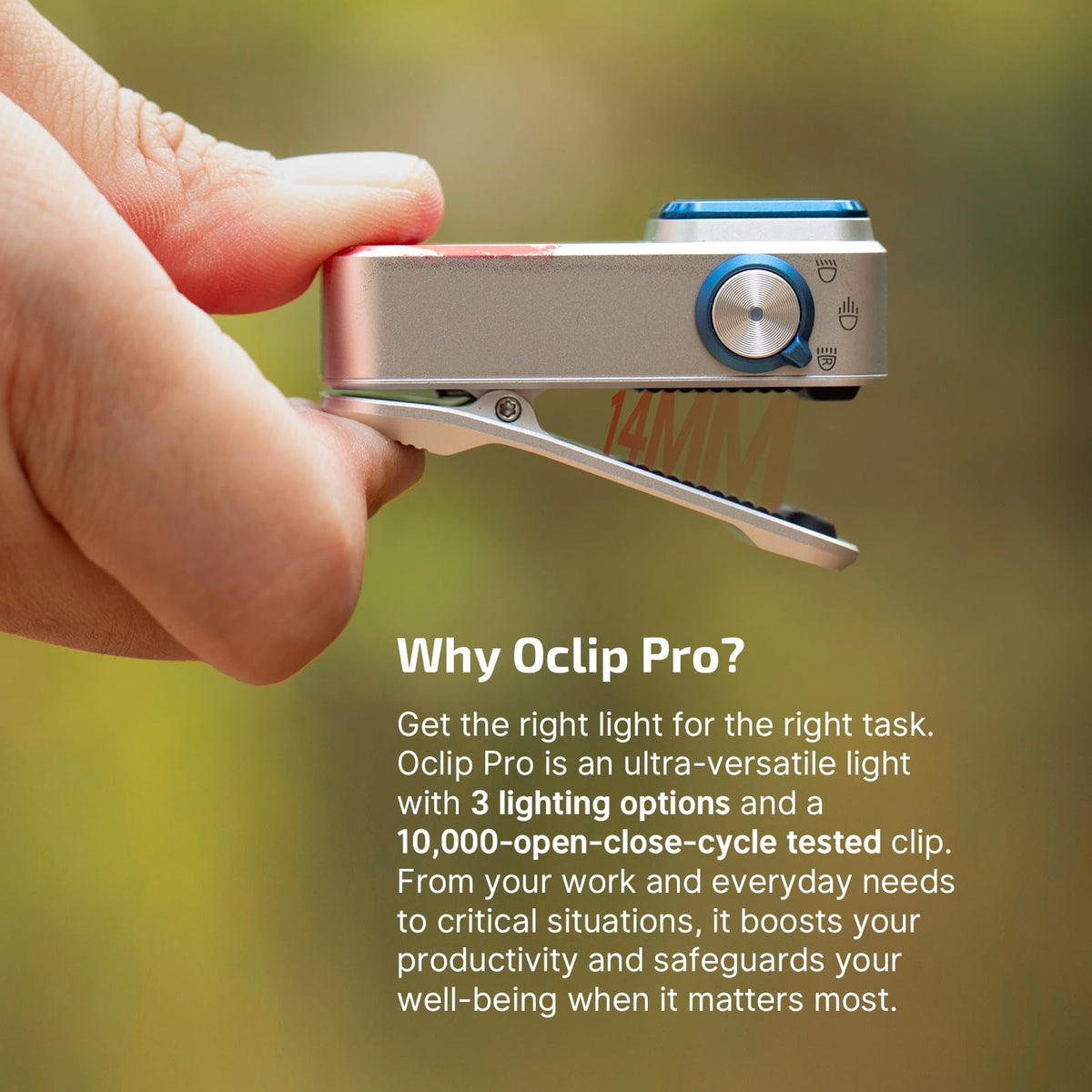 OLIGHT Oclip Pro spotlight mode reaches far range for precise inspections.