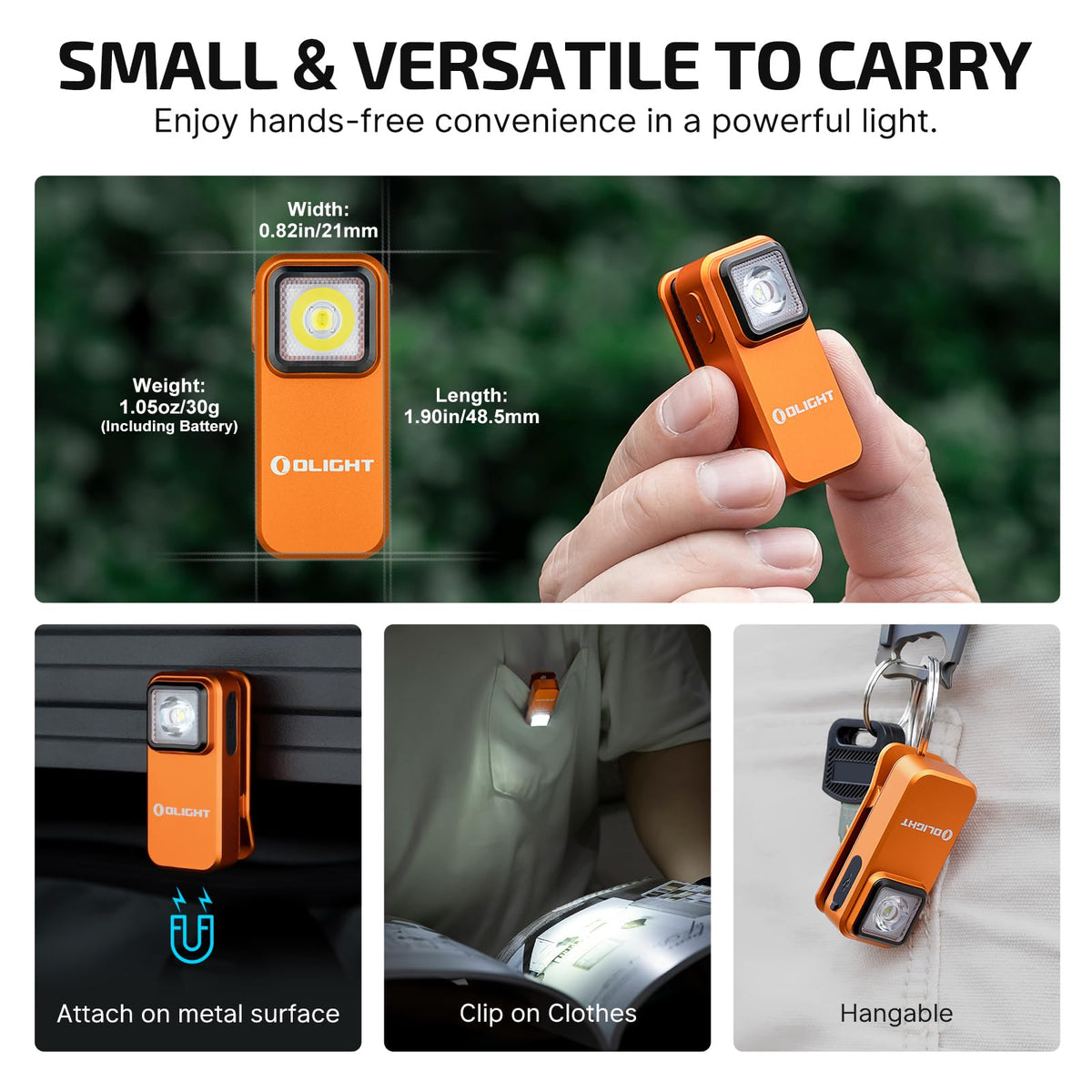 OLIGHT Oclip side clip demonstrating clip-on convenience for hats or backpacks