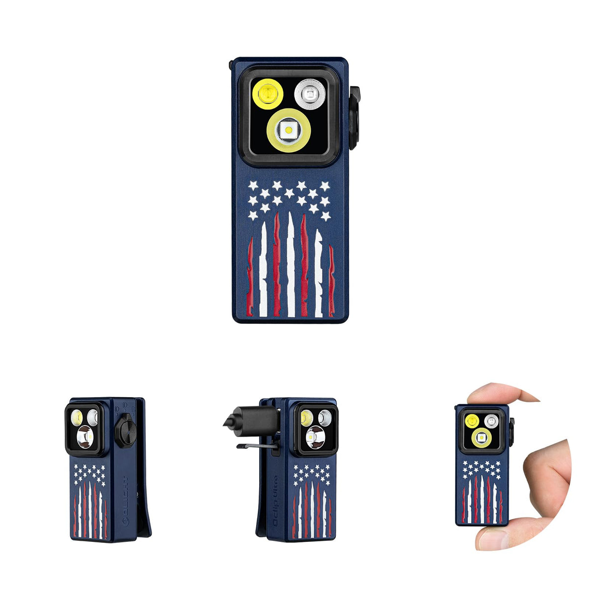 OLIGHT Oclip Ultra Stars & Stripes main view, versatile three-in-one light for night tasks