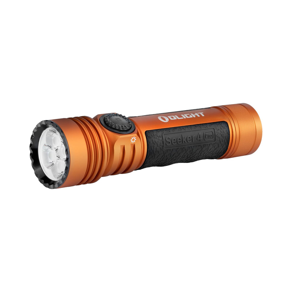 OLIGHT Seeker 4 Pro front view showing bright beam for night tasks