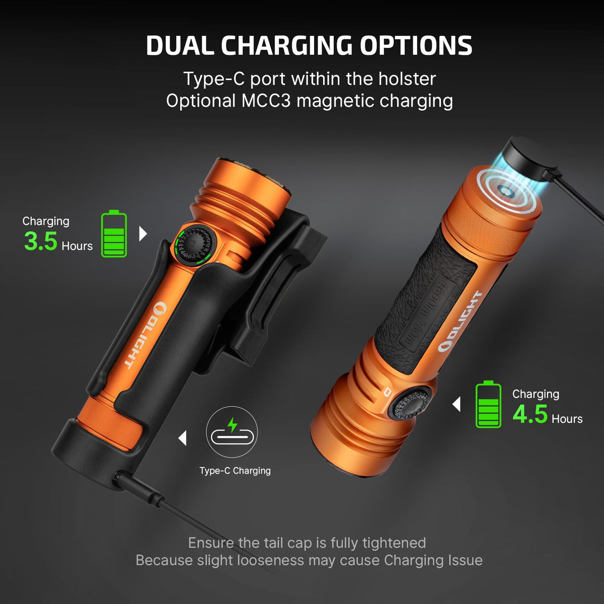 OLIGHT Seeker 4 Pro magnetic charging with MCC3 speeds up power top-ups
