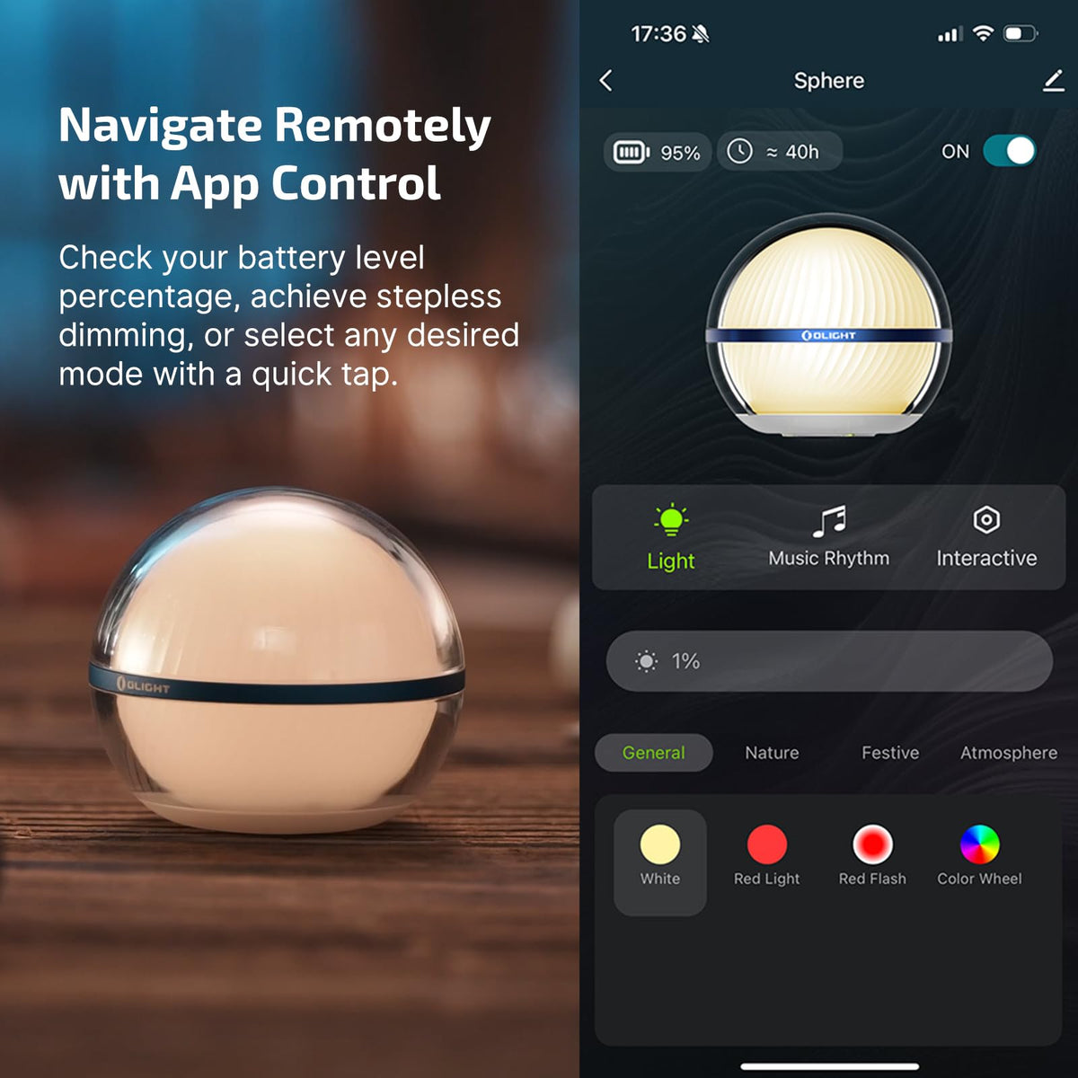 OLIGHT Sphere 360-degree illumination provides even light across spaces