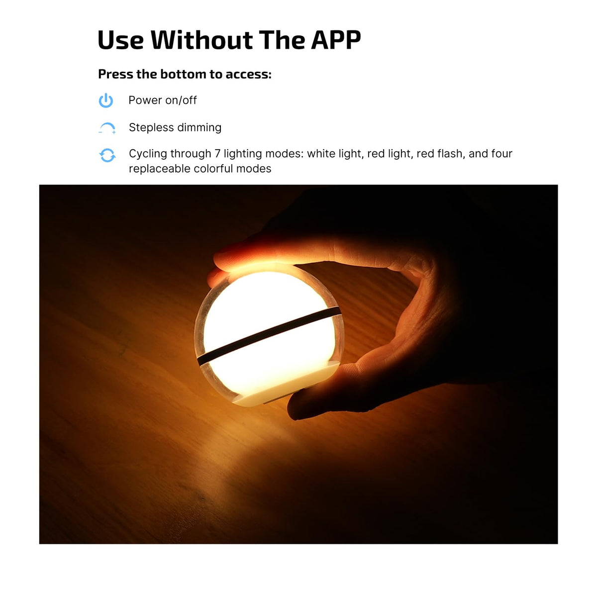OLIGHT Sphere app control interface enabling quick brightness and mode changes