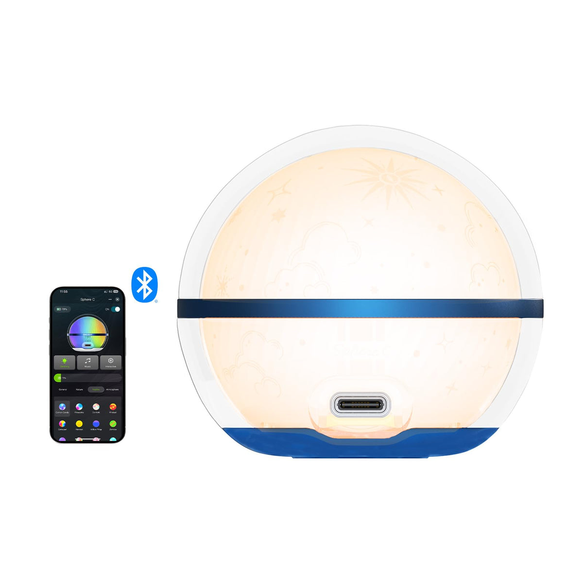 OLIGHT Sphere C night light on table provides soft ambient glow for evenings.