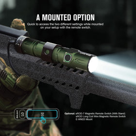 OLIGHT Warrior 3S dual switches enable quick mode access in emergencies.