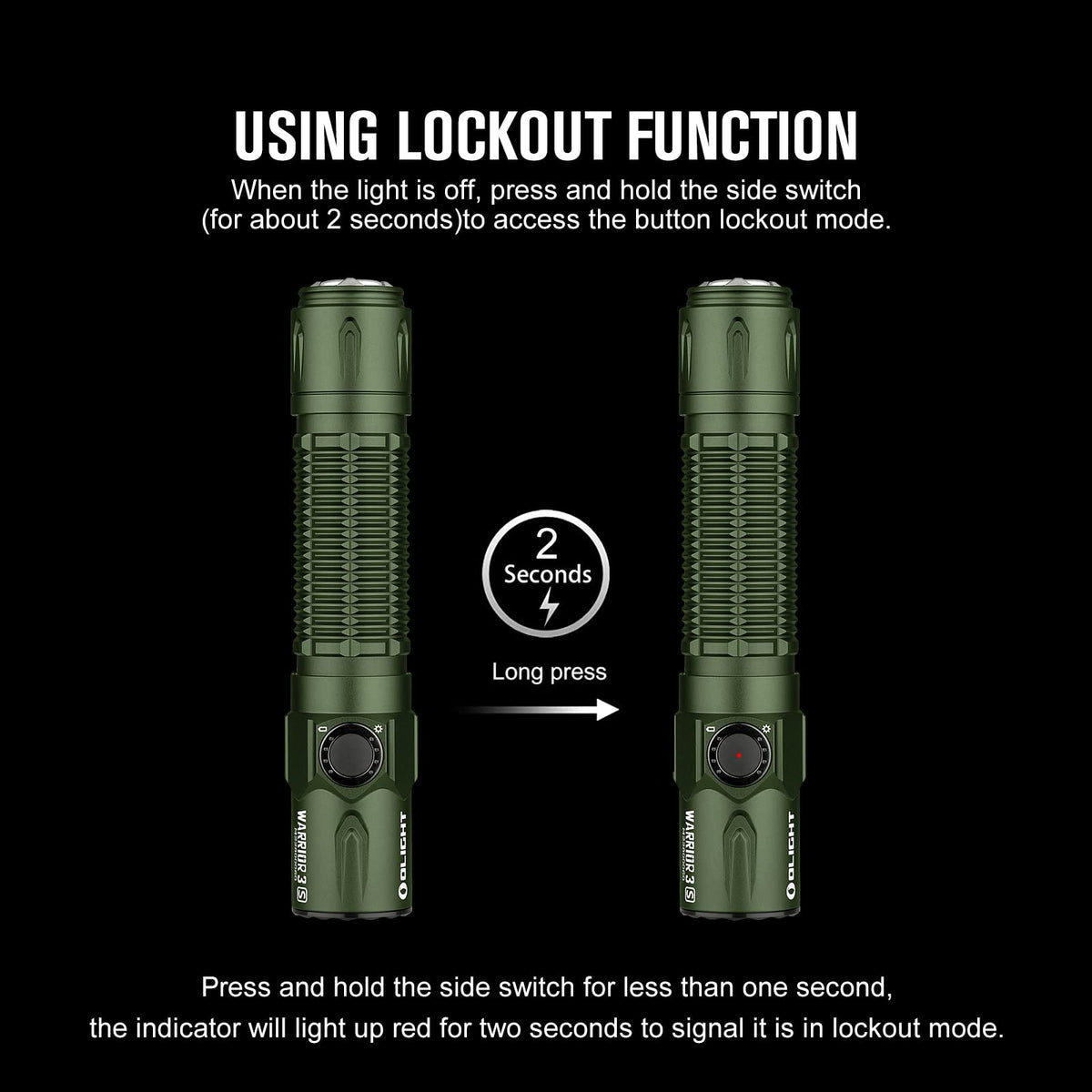 OLIGHT Warrior 3S nylon holster enables quick, hands-free access.