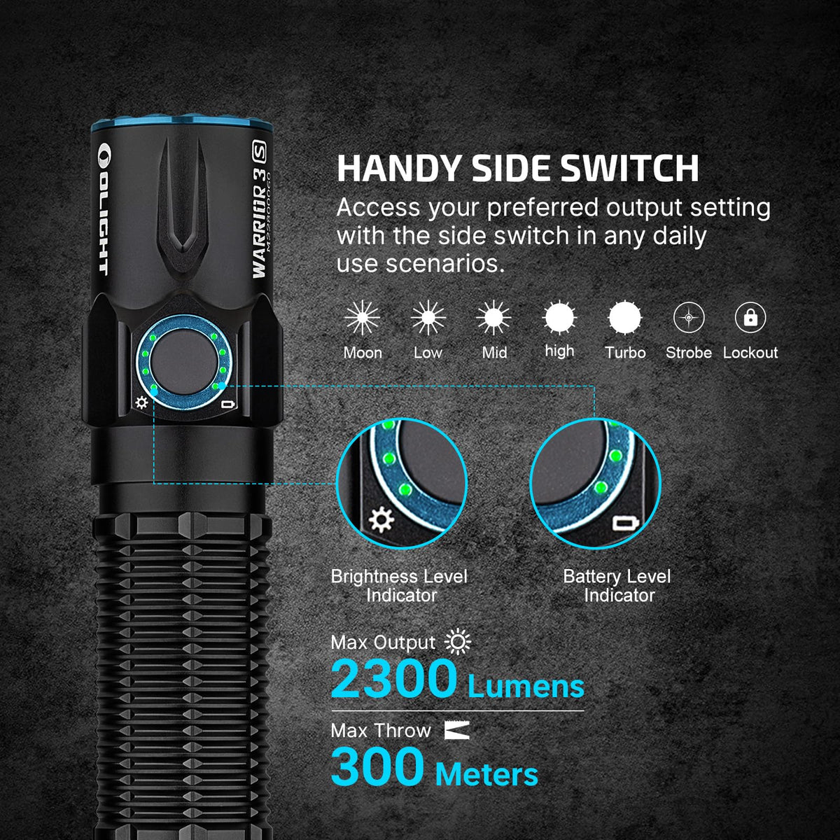 olight Warrior 3S side switches enable fast control in close quarters