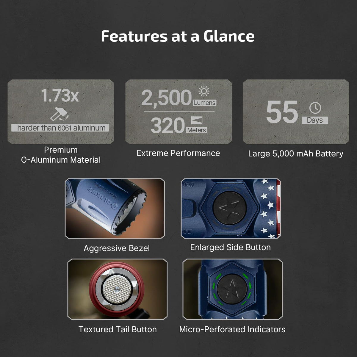 OLIGHT Warrior Ultra 320m throw highlights long-distance visibility.