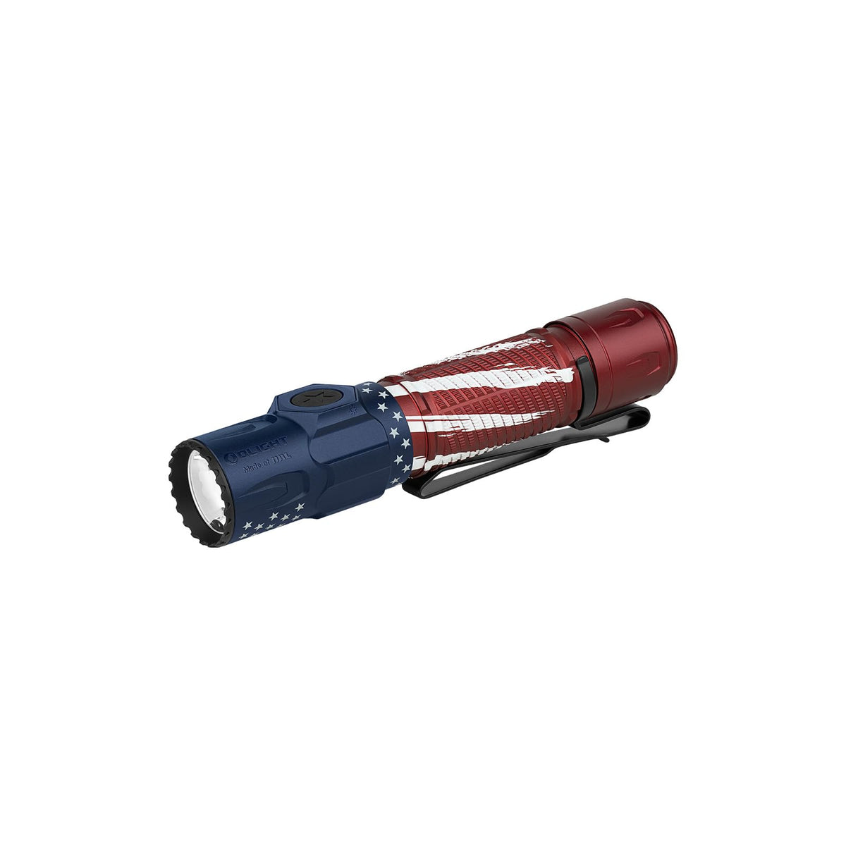 OLIGHT Warrior Ultra front view shows rugged aluminum body for outdoor reliability.