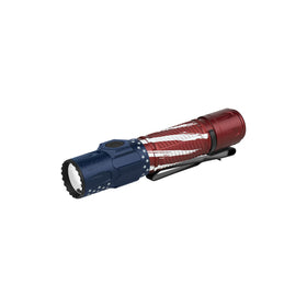 OLIGHT Warrior Ultra front view shows rugged aluminum body for outdoor reliability.