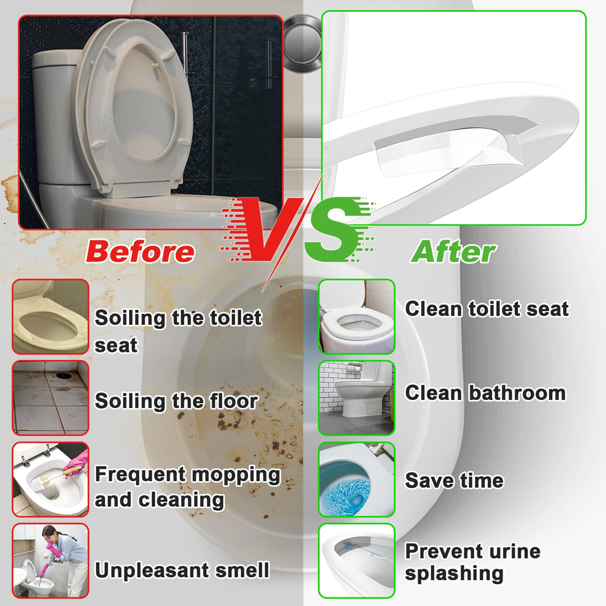 Olingo extended-splash protection guard reduces bathroom mess.
