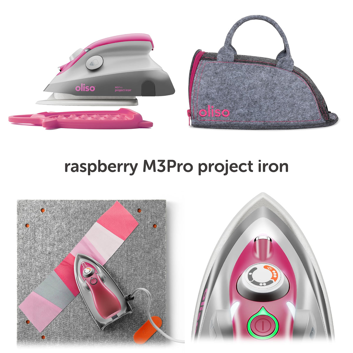 oliso Small Carry Bag raspberry travel-ready styling for sewing spaces