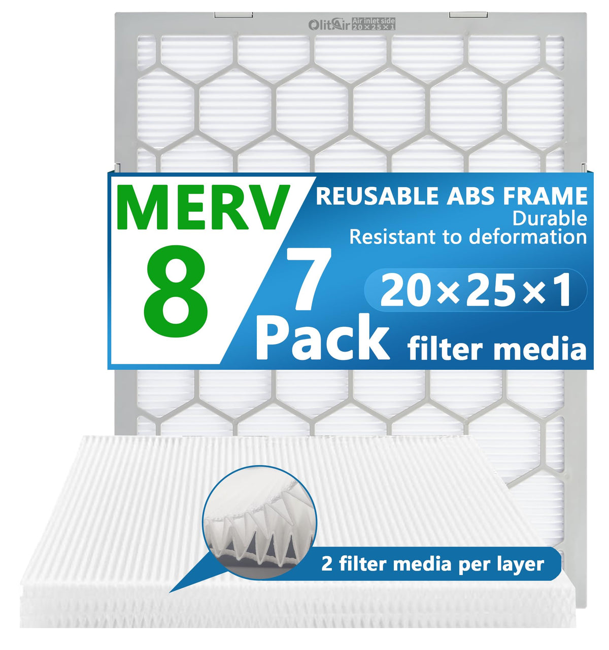 OlitAir ABS frame shows durable, reusable filtration support for longer filter life.