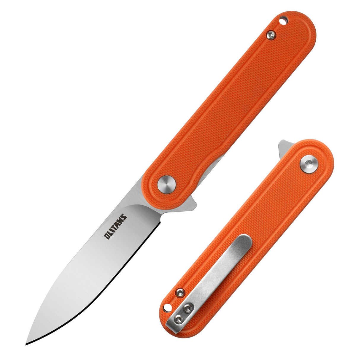 OLITANS G040 blade close-up highlighting D2 steel edge retention for outdoor tasks.