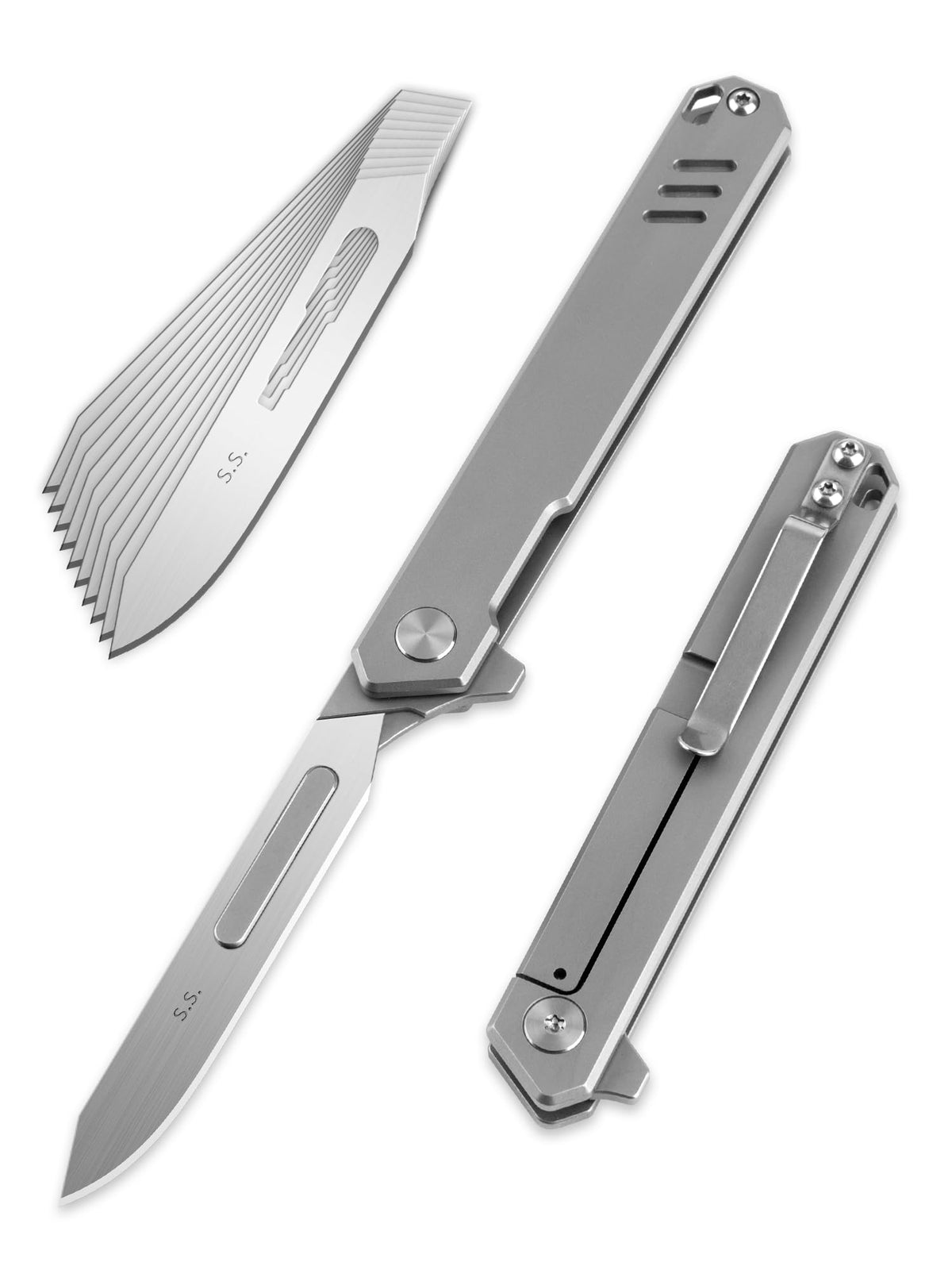 OLITANS T029 folding knife with slim titanium handle, ideal for everyday carry.
