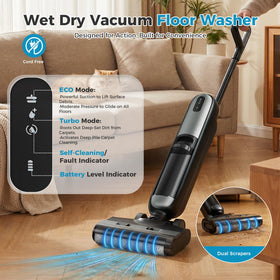 OLIXIS cordless vacuum mop in use cleaning various floor types with ease.
