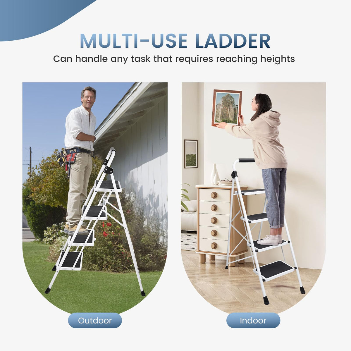 OLIXIS Step Ladder suitable for kitchen, garage, and outdoors.