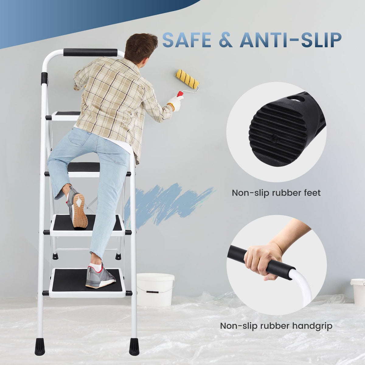 OLIXIS Step Ladder soft rubber handgrip for easy carrying.