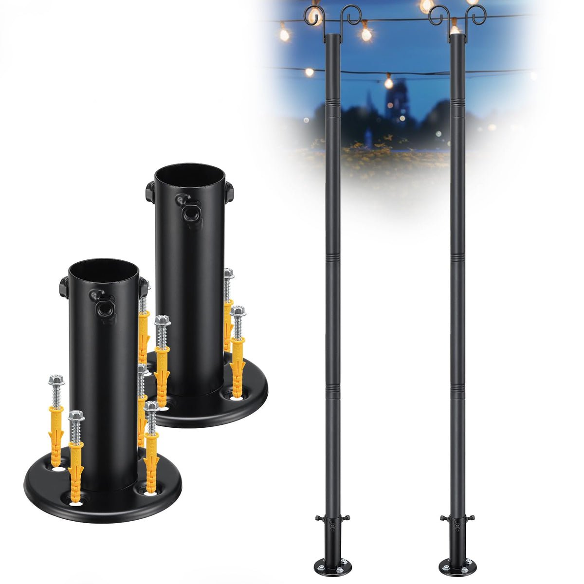 Oliynedy 8ft outdoor light poles, two-pack, ready for quick backyard setup