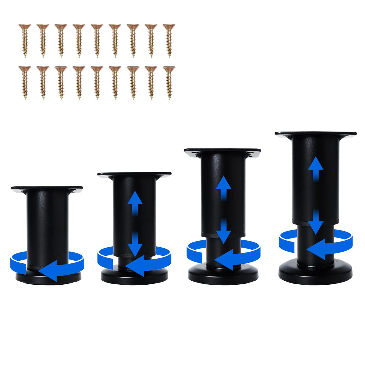 Olldag adjustable-height legs with swivel base for stable support on uneven floors.