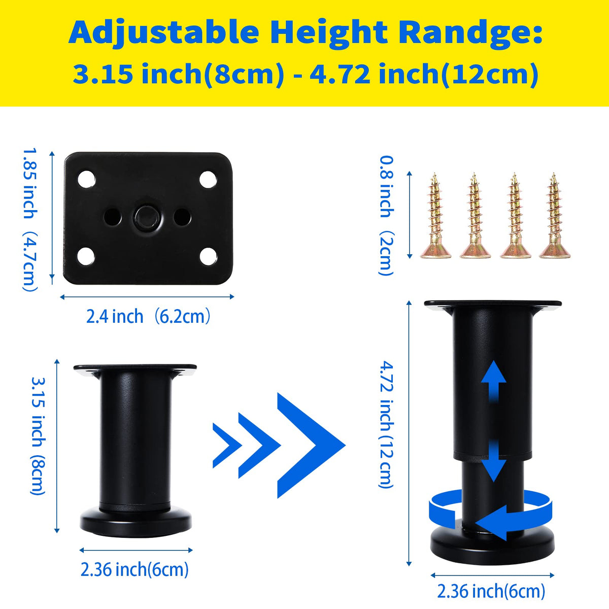 Olldag base with rubber pads protects floors and reduces noise.