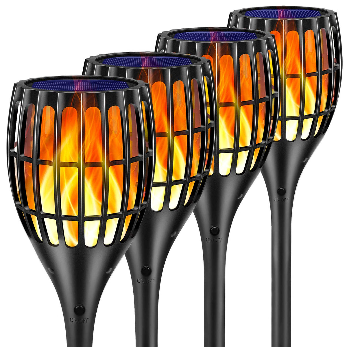 Ollivage solar flame torch provides safe 43-inch pathway illumination.