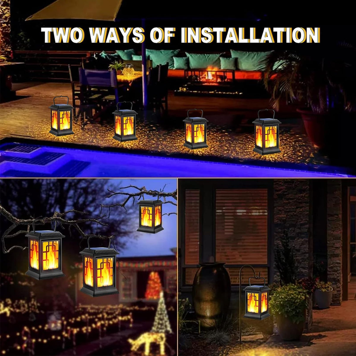 Ollivage solar lantern lighting up a patio, deck, and yard