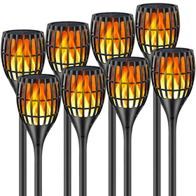 Ollivage solar torch light with dancing flame at 43 inches adds warm outdoor ambiance.