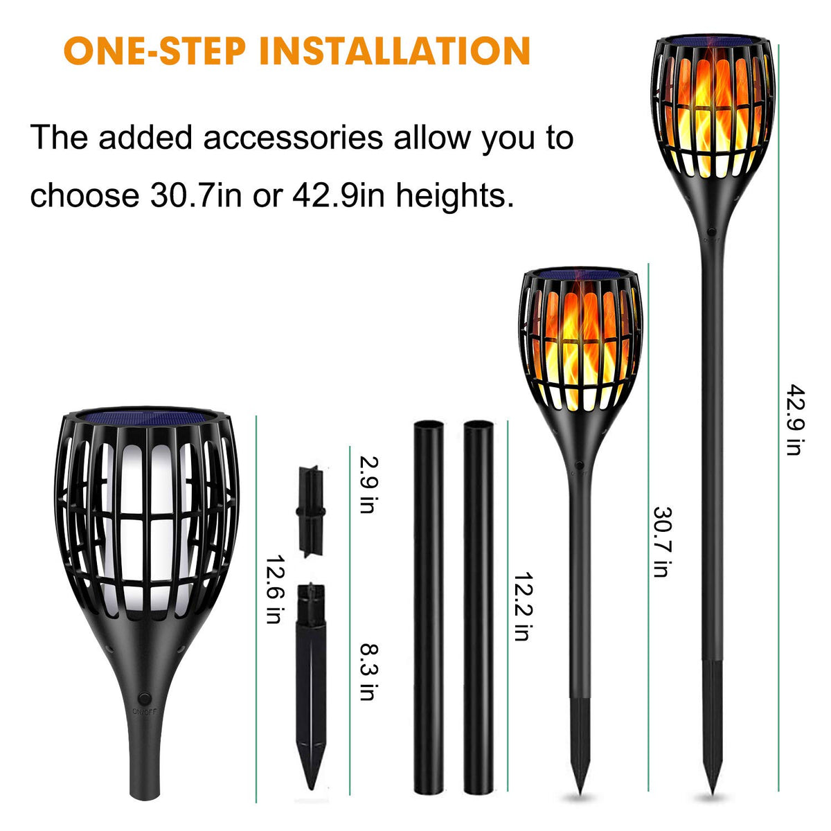 Ollivage IP65 waterproof solar torch resists rain for year-round use.