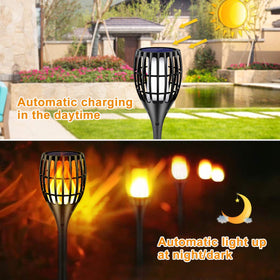Ollivage solar torch emits subtle night illumination for yards.
