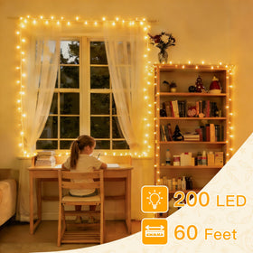 Ollny 200LED 60ft bedroom ambience with warm white glow