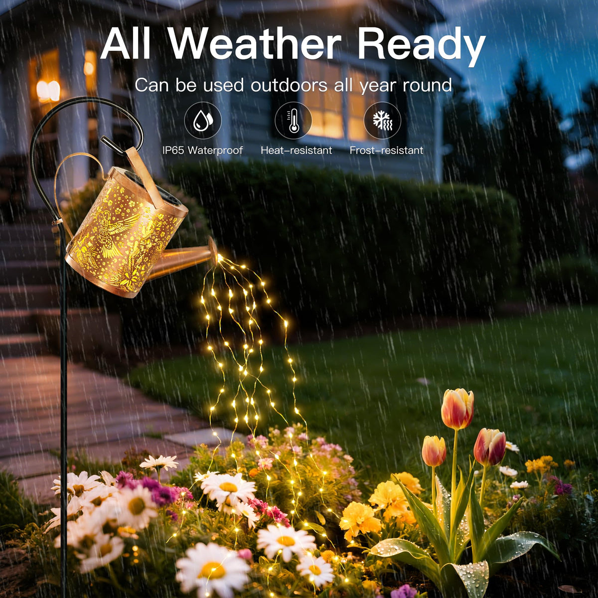 Ollny IP65 waterproof rating protects decor in rain or shine.