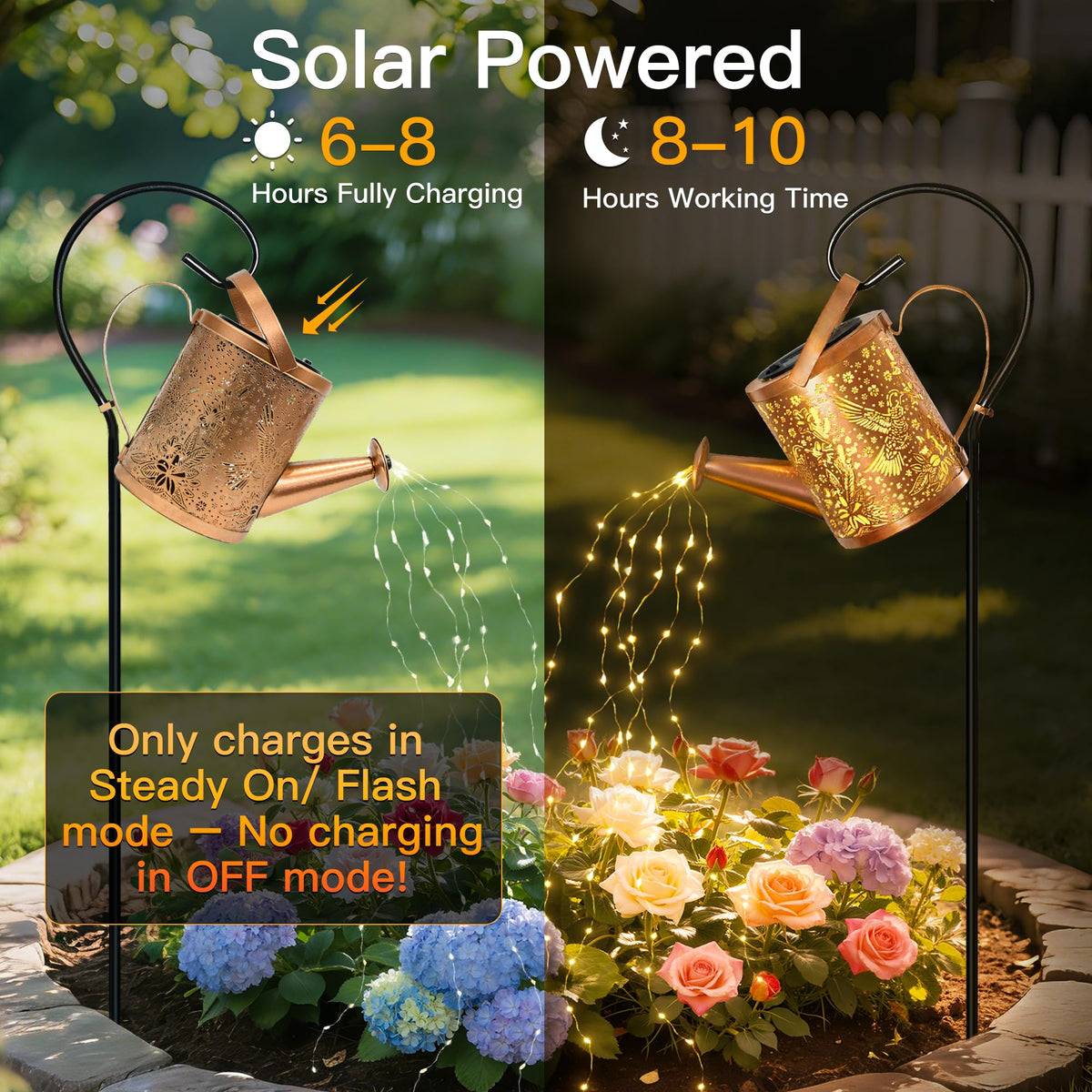 Ollny wrought-iron hollow design adds charm to patios and gardens after sunset.